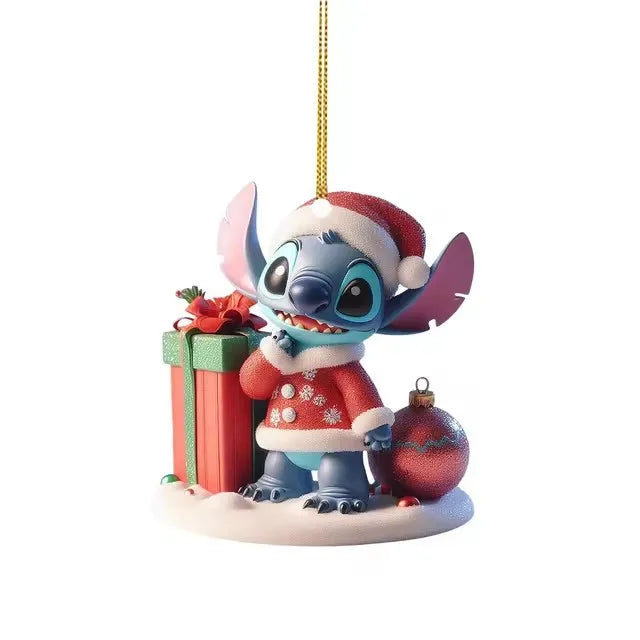 8cm Kawaii Anime Lilo&Stitch Acrylic Christmas Decoration Stitch Christmas Tree Home Hanging Car Bag Accessories 2D planar print