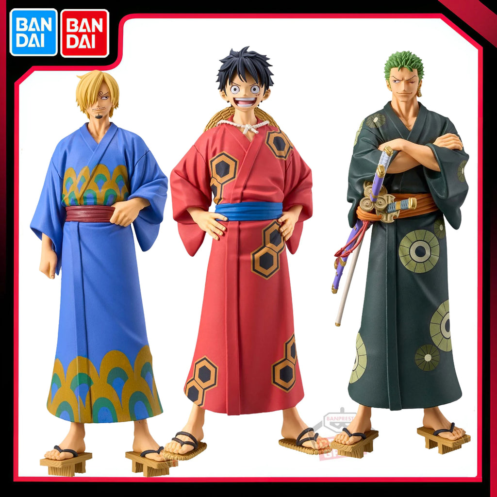 Bandai Original Banpresto One Piece DXF Yukata Luffy Zoro Sanji Japan Anime PVC Action Figure Collectible Model Toys Ornament
