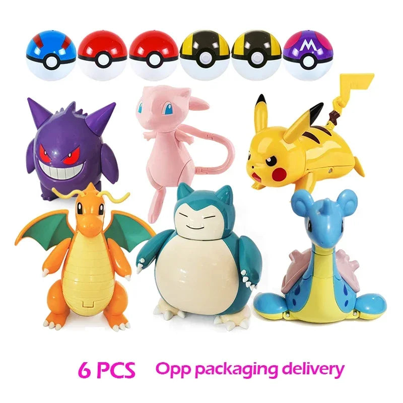 Pokemon Action Figure Transformer Doll Pokeball Figurine Poke Ball Deform Pikachu Greninja Lucario Mew Snorlax Lapras Kids Toy