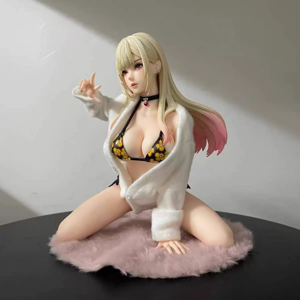 EDS Studio My Dress-Up Darling Marin Kitagawa 19cm Movable Figure - Sexy Bikini Swimsuit with Pink Fur Base, Anime PVC Statue