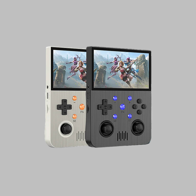 Portable handheld game console with 'G30' branding and 'BUY NOW' text on a colorful background.