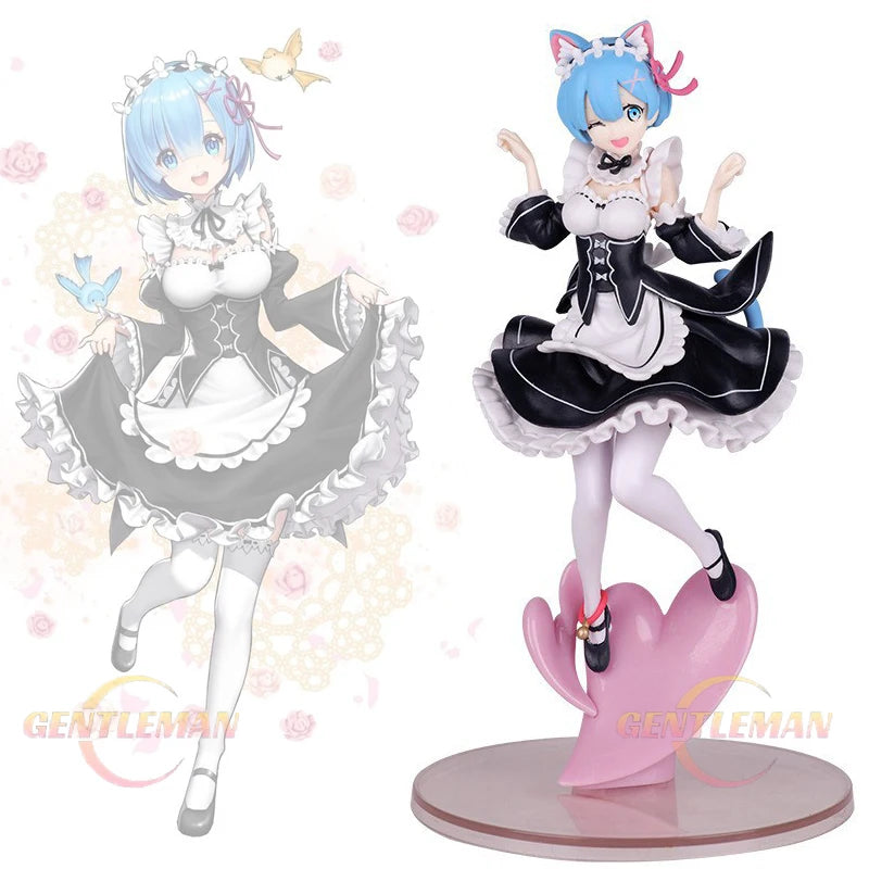 22,5 см Котешки уши Прислужница Костюм Фигурка Модел - Живот в различен свят от нулата Красиво момиче Декорация за настолни компютри Играчка Подарък