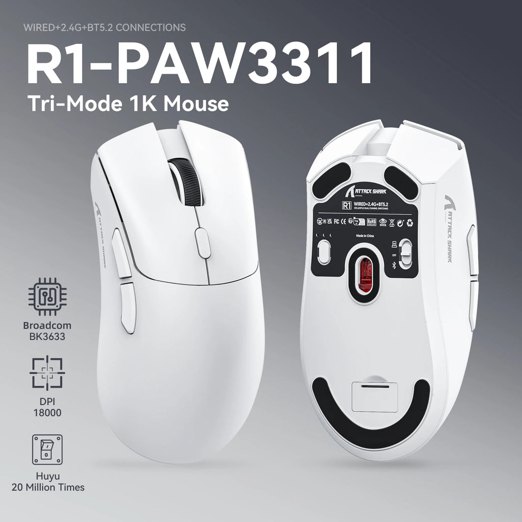 Attack Shark R1 Bluetooth-Maus Drahtlose Maus Drei-Modus PAW3311 E-Sport-Maus