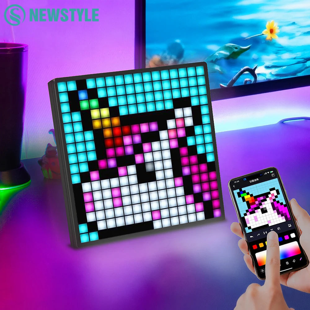 LED Pixel Display Panel Night Light Bluetooth APP Control Photo Frame Animation Display Beside Decoration Light For Room Decor