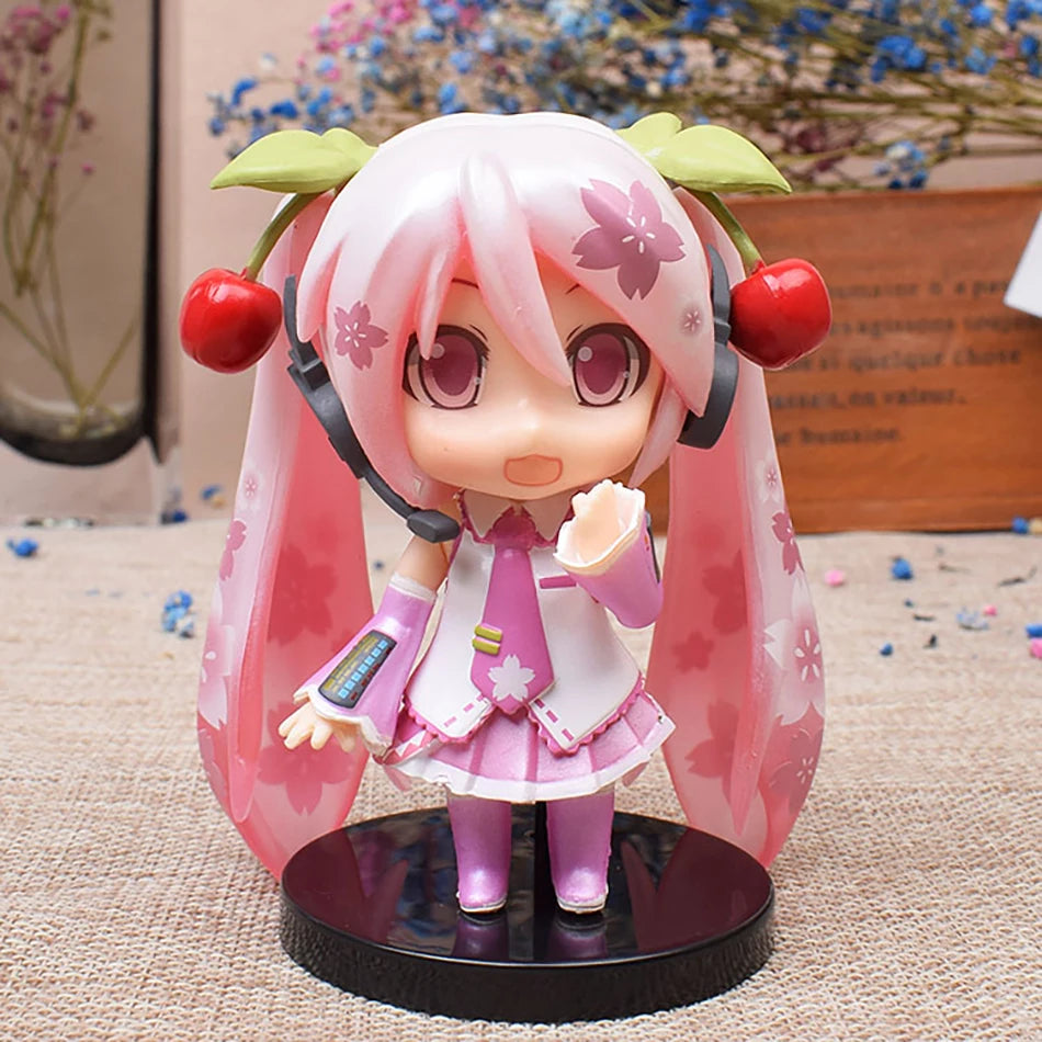 3Pcs Anime Q Version Figure Cute Girl Mini Ornaments Kawaii Pink Green Hatsune Home Desk Decoration Adult Toys Kid Birthday Gift