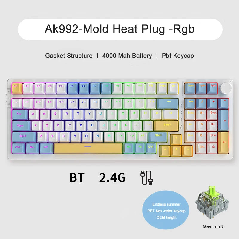 AJAZZ AK992 Mechanische Gaming-Tastatur RGB 100 Tasten Hot-Swap-Tastatur 5.0 Bluetooth Wireless 2.4G USB für PC Gamer Desktop