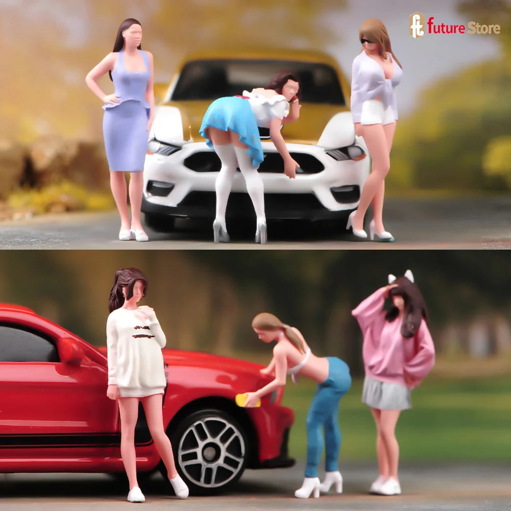 Miniature Figure 1/87 1/64 1/43 1/24 1/18 Summer Attire Women Beauty Female Dolls Clean The Car Scene Props Display Decor Crafts