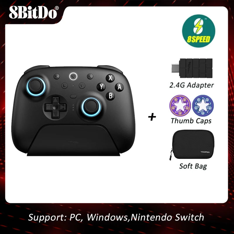 8BitDo Ultimate 2 Bluetooth Controller for Nintendo Switch / Switch 2 PC, Windows 10, 11 TMR Joysticks&8Speed with Charging Dock