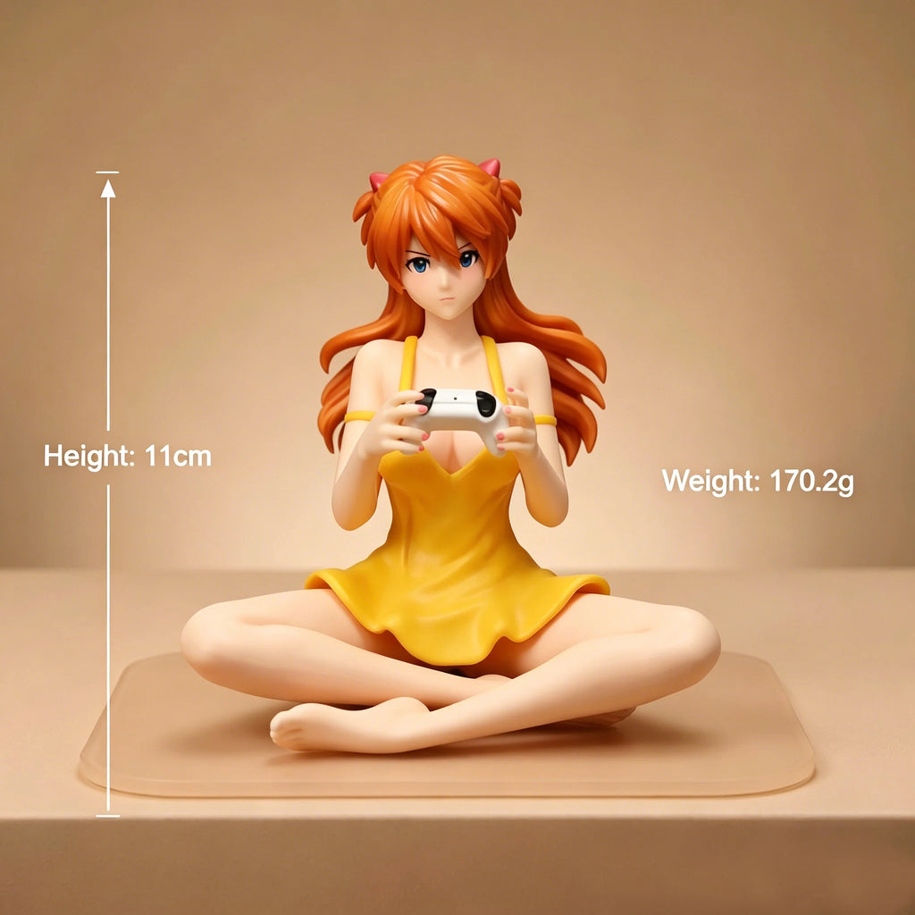 11cm Gaming Ver Figure EVA Kawaii Girl Yellow Dress Sitting Pose Anime Action Figurine Collectible Model Doll Birthday Gift