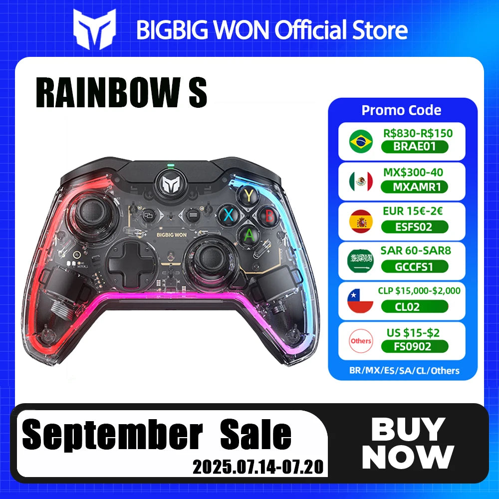 BIGBIG WON Gaming Controller Rainbow Lite With Joystick RGB Wired Game Gamepads joystick for Switch/Win10&11