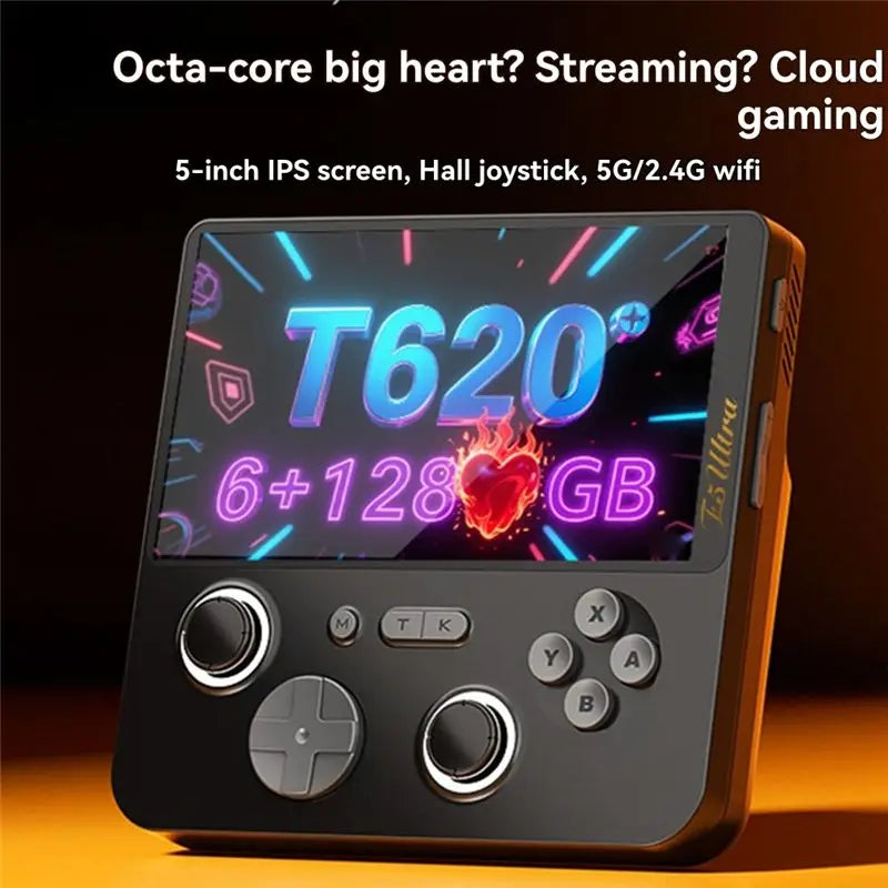 ABKN-E5 Ultra Game Console 5" 1280X720 60Hz IPS Touch Screen 5000Mah Battery Android Powered Handheld Consoles Hall-Effect Joyst