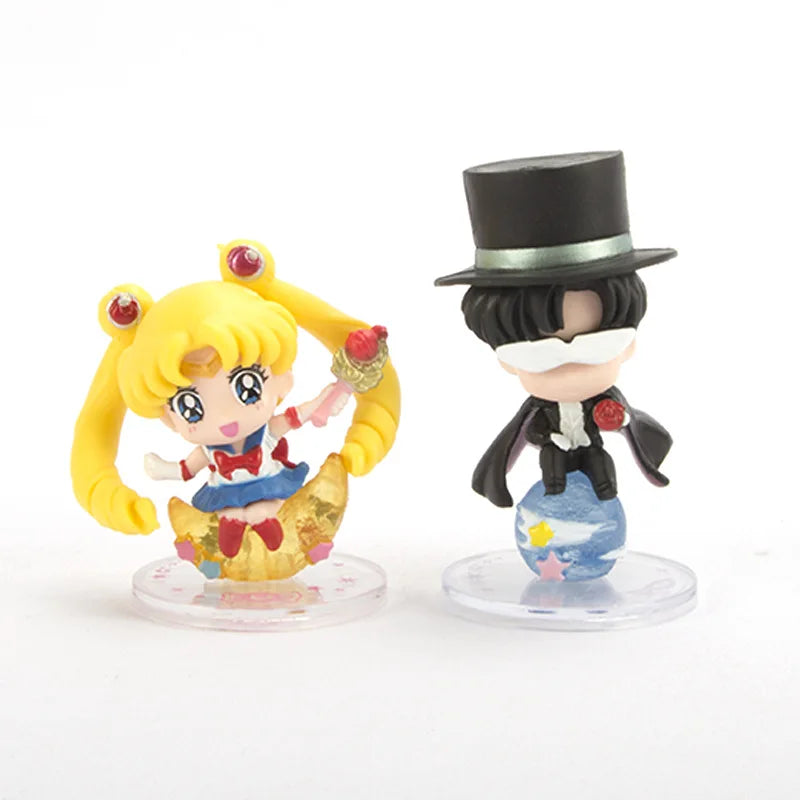 6Pcs/1Set Anime Sailor Moon Tsukino Usagi Cat Dressing Set Mizuno Ami Toy Desktop Ornament Kino Makoto Action Figure PVC 4CM