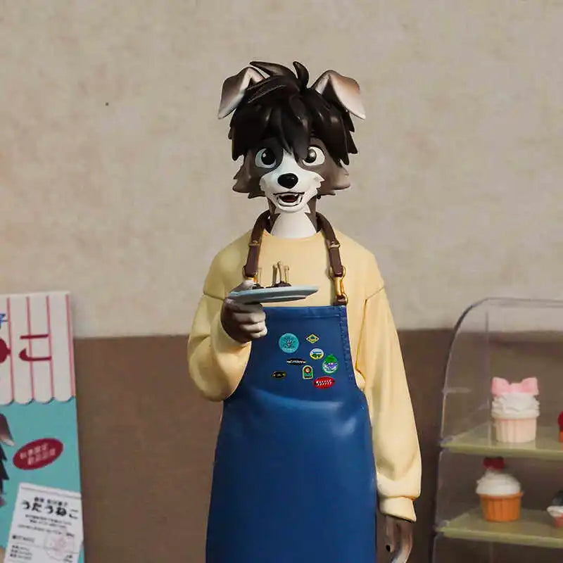 22cm Cafe Rest Tea Dog Eating Tasting Officer Action Figure PVC Handmade Ornament Cute Popularity Healing Gift for Collectors