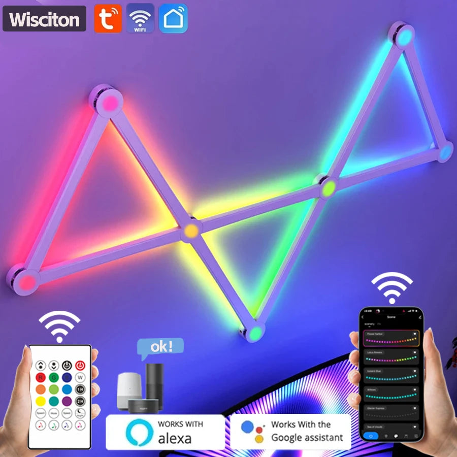 6/9PCS Splicing Smart Atmosphere Wall Light Combination DIY RGB Night Light Strip Room Computer TV Background Light Bar