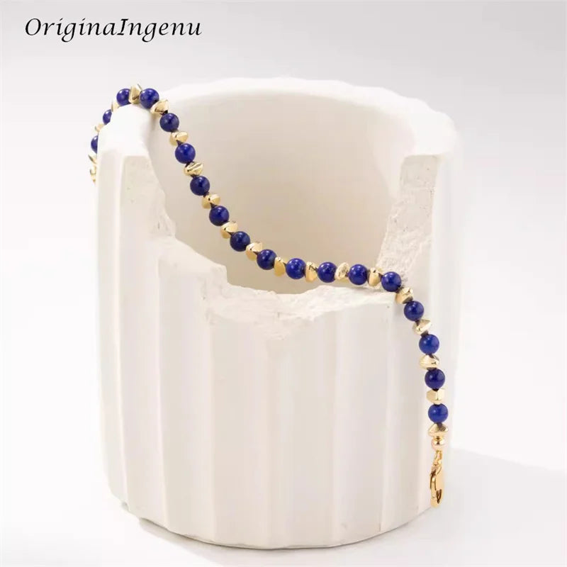 14K Gold Filled Bead Bracelet Handmade Natural lapis lazuli Jewelry Tarnish Resistant Bracelets Anklets for Women Gold Bracelet