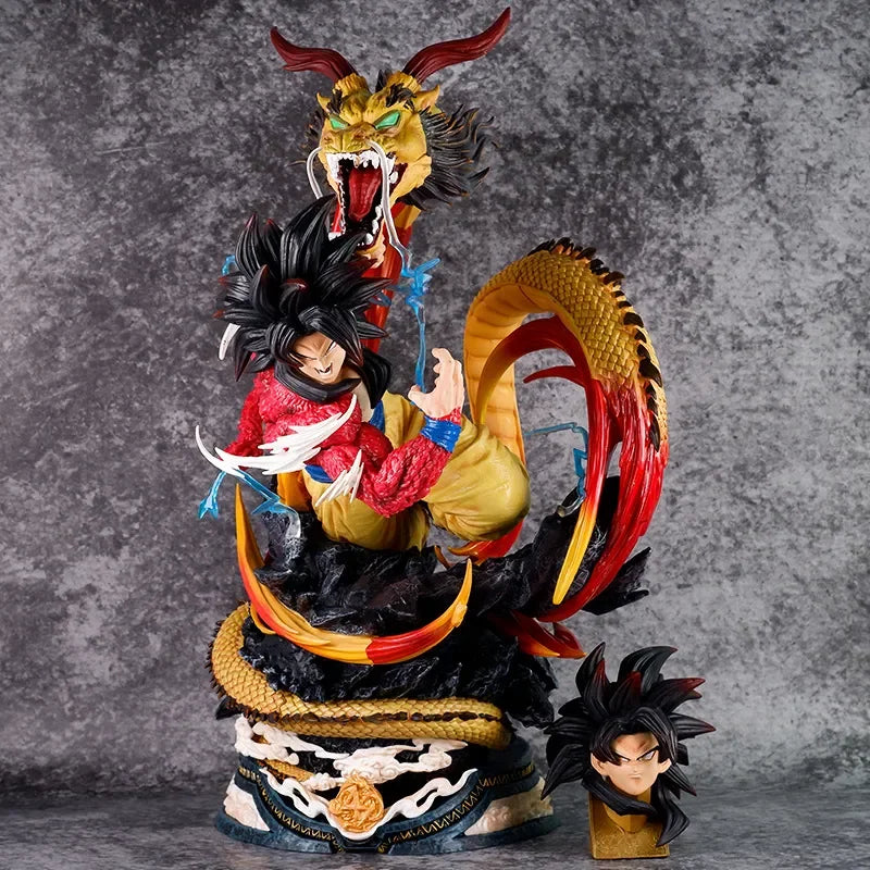 42cm Anime Dragon Ball Dragon Fist Super Four Son Goku Large-Sized Figure Pvc Double Headed Model Ornaments Kakarotto Statue Toy