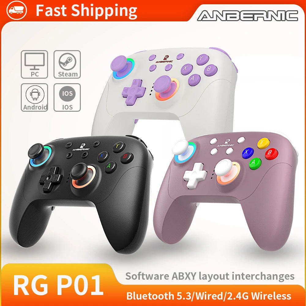 ANBERNIC RG P01 RGP01 Gamepad Wired Wireless Bluetooth RGB Hall Effect Joystick XBOX Game Controller for PC Android IOS Steam