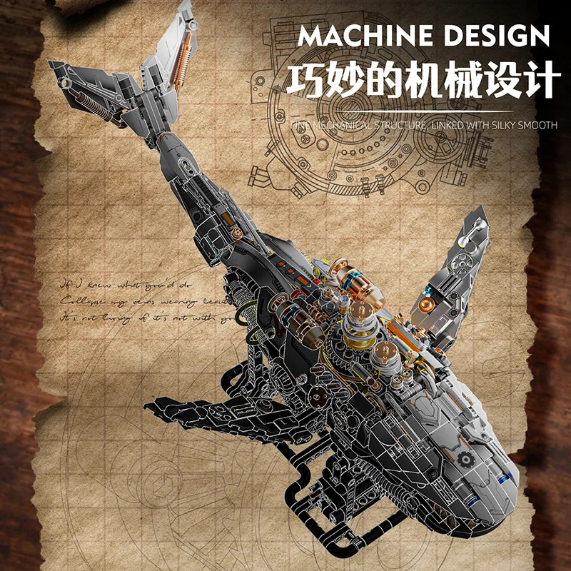 1388+pcs Mechanical Whale Building Blocks MOC Sea Life Model Animal World Set With light Bricks Kids STEM Toys Children's Gifts