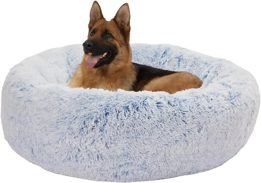 Calming Donut Dog Bed, 45 Inches Round Fluffy Dog Beds for Extra Large Dogs, Anti-Anxiety Plush Dog Bed, Washable Pet Bed