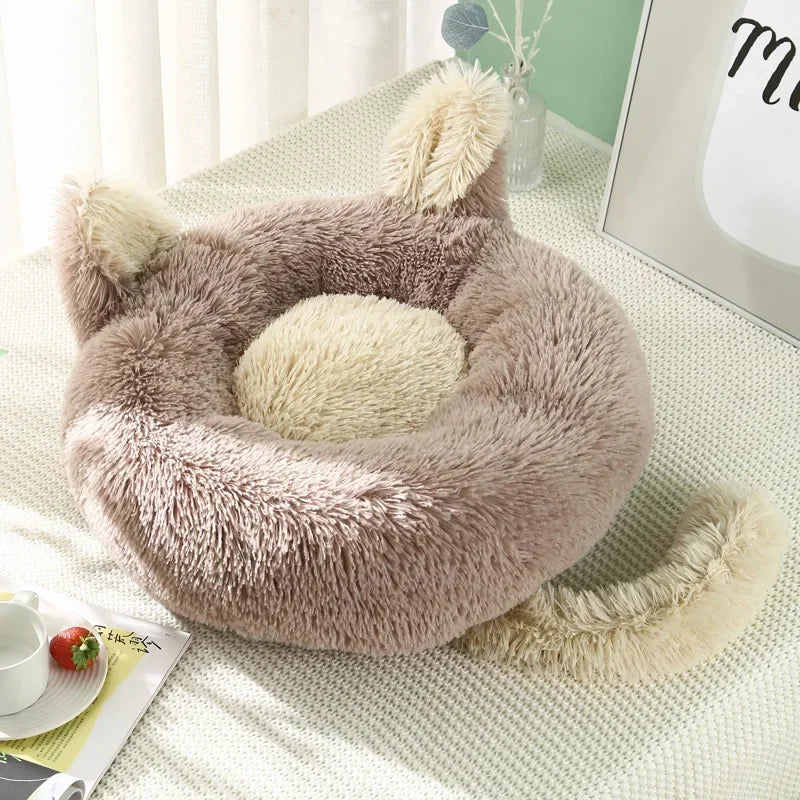 Cartoon Cat Bed Pet Nest Super Soft Warm Round Pet for Bed Semi Enclosed Dog and Cat House 2 in 1 Sleeping Bag Cat Princess Bed