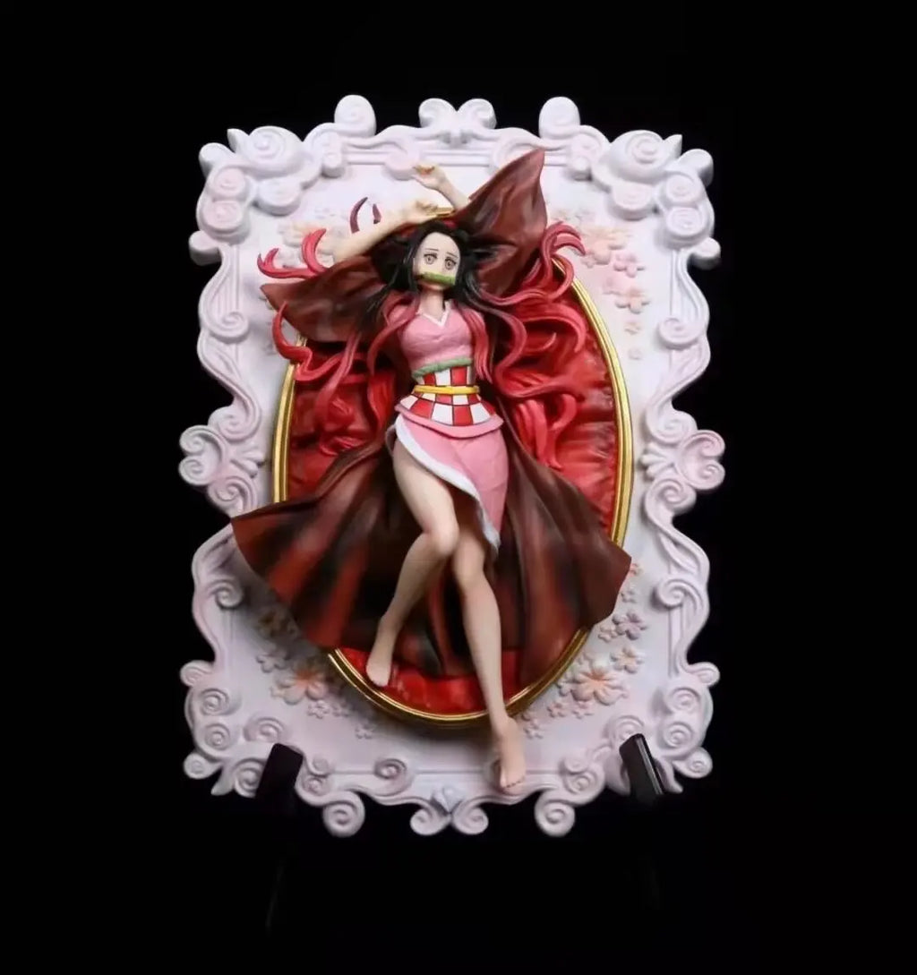 33 cm große Demon Slayer Kochou Shinobu Kamado Nezuko Anime-Mädchenfigur, 3D-Fotorahmen-Statue, Sammlerstück für Jungen, Ornament, Puppe, Spielzeug