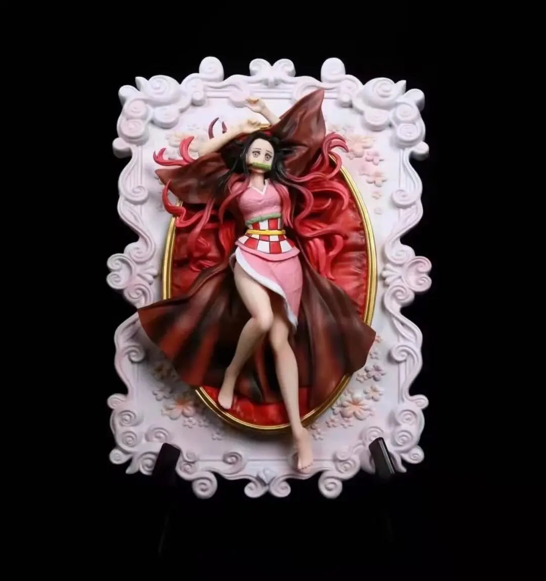33 cm große Demon Slayer Kochou Shinobu Kamado Nezuko Anime-Mädchenfigur, 3D-Fotorahmen-Statue, Sammlerstück für Jungen, Ornament, Puppe, Spielzeug