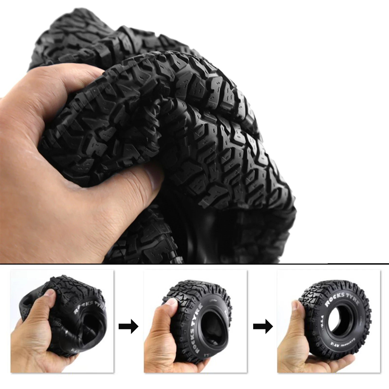 4PCS 1,9 Zoll Beadlock Rad Felgen &amp; Gummi Reifen für 1/10 RC Rock Crawler Axial SCX10 RR10 AX10 Wraith 90048 90018 KM2