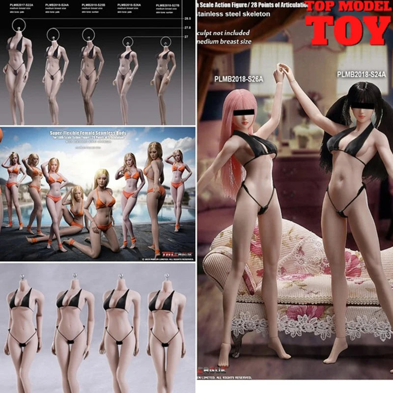 Tbleague Phicen 1/6 Weibliche Puppe mit superflexiblem Körper, ohne Kopf, sonnengebräunte/blasse Haut, kleine/mittlere/große Brust, 12 Zoll weibliche Actionfiguren