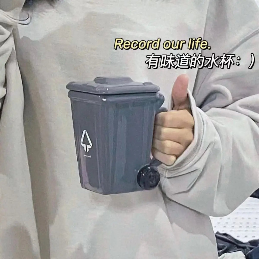 Funny Trash Can Ceramic Mug, Trendy Green Office Coffee Mugs, Breakfast Milk Oat Cups, Couple Water Cup,Birthday Gift Kawaii Cup