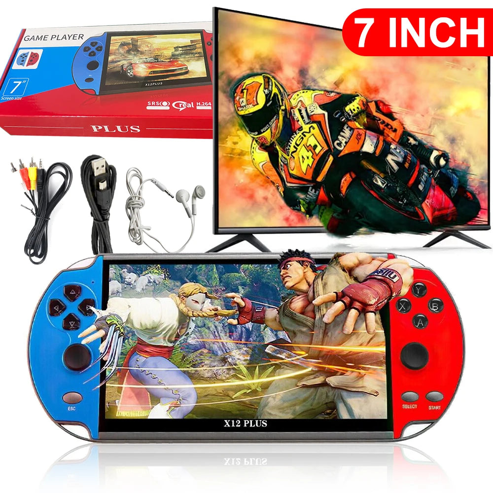 X12 Plus Handheld Game Console 7.1 inch HD Screen Handheld Portable Video Player Built-in 10,000 Classic Video Games Console
