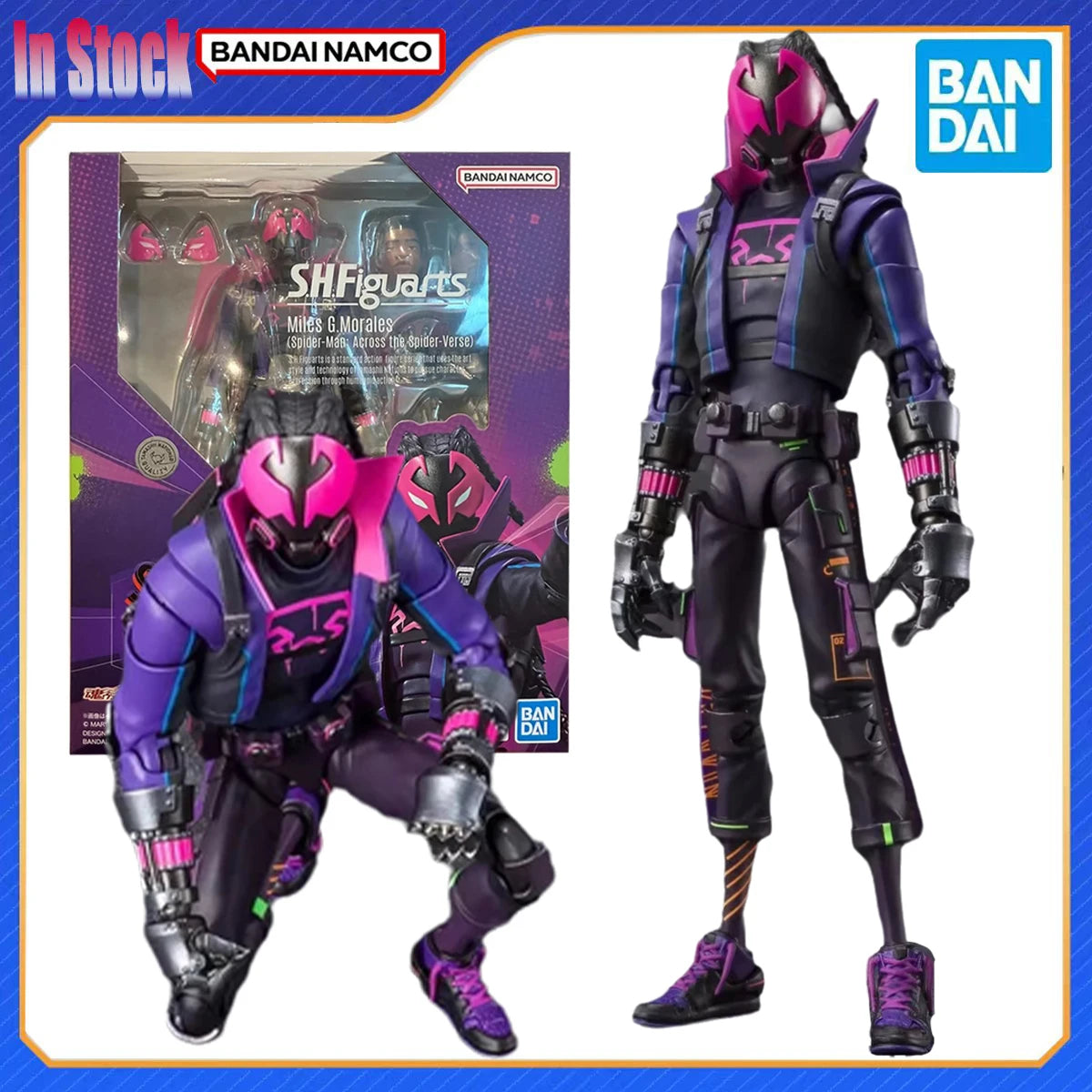 Original Genuine Bandai Anime Spider-Man：Across The Spider-Verse SHF Miles G.Morales Action Figure Model Kits Gift for Boy Girl