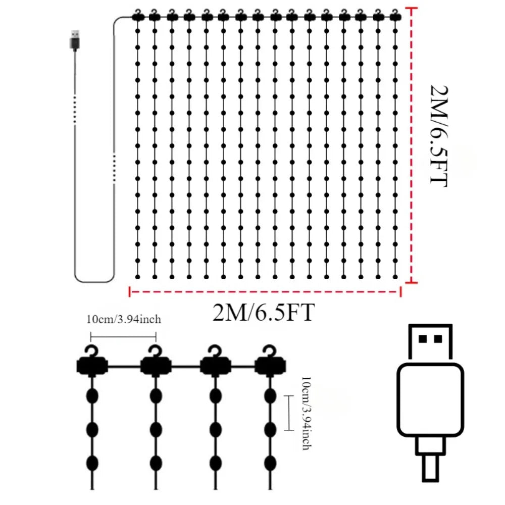 Smart LED RGB Curtain Lights USB App Control String  Music Sync DIY Pattern and Text Programmable Fairy Lights for Christmas