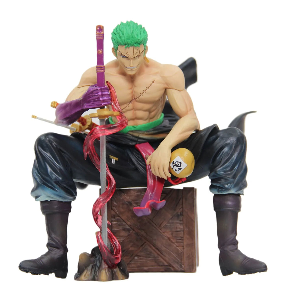 15cm One Piece Zoro Anime Figures Sit Roronoa Zoro Action Figurine 2 Heads Pvc Statue Room Collection Model Decoration Toys Gift