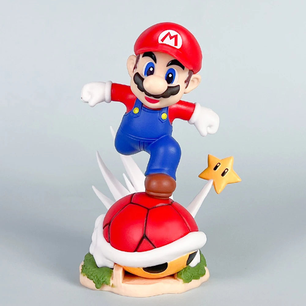 Mario Action Figure Toys 11.5cm Mario Running in Spiny Red Tortoise Shell Desktop Ornaments Gift for Kids Friends  No Box