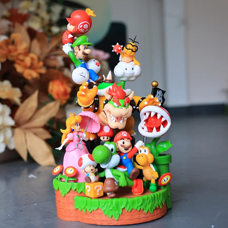 Super Mario Bros Familienporträts Figur Super Mario Bros 27cm Anime Figuren Mario Actionfigur Klempner Statue Modell Spielzeug Geschenk