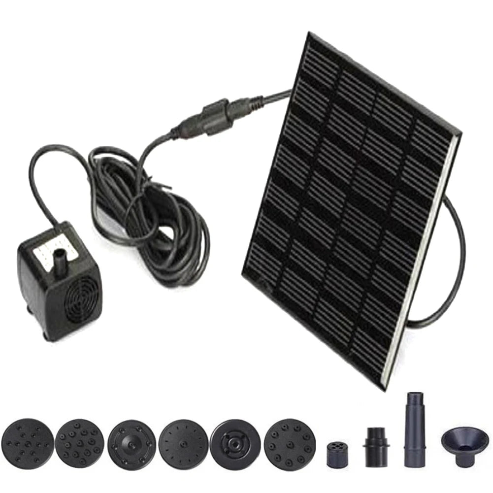 1.2W слънчева помпа за фонтан 200L/h с 6 дюзи, захранвана от слънчева енергия, слънчева помпа за фонтан, слънчева помпа за езерце за водни елементи на открито