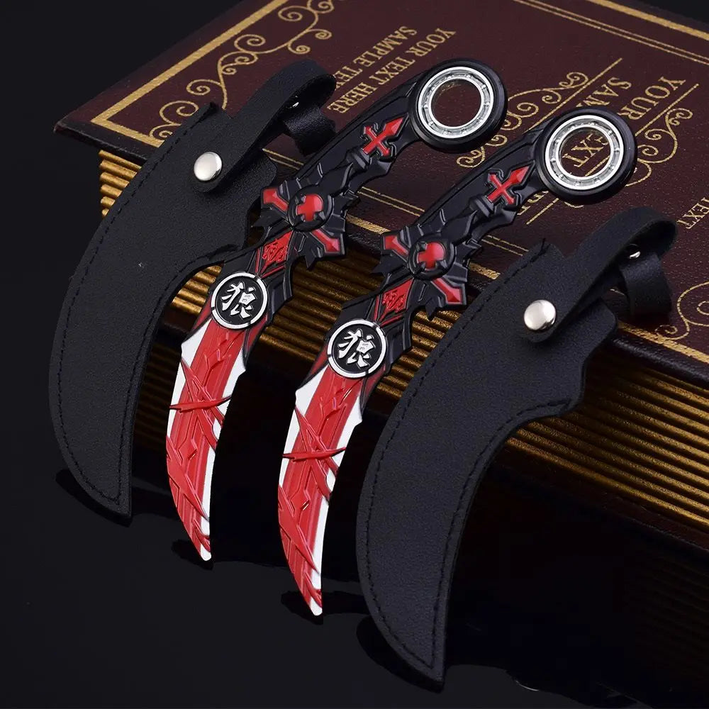 17CM Karambit Игра Живот и смърт Периферна Тъмна Луна Двойни Шипове Метален Модел Безопасност Мили Тери Влак Нож Играчки Меч Момче Подарък