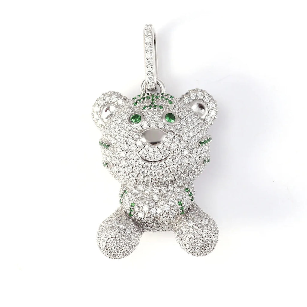 Provence Platin Cartoon Bär Charm mit voll gepflasterten runden Moissanite Diamanten für Frauen Personalisieren Charakter Charm Jahrestag