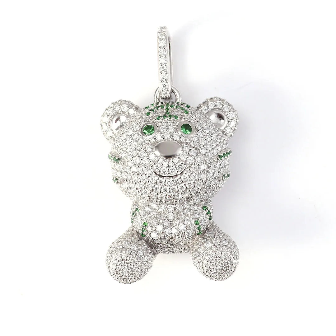 Provence Platin Cartoon Bär Charm mit voll gepflasterten runden Moissanite Diamanten für Frauen Personalisieren Charakter Charm Jahrestag