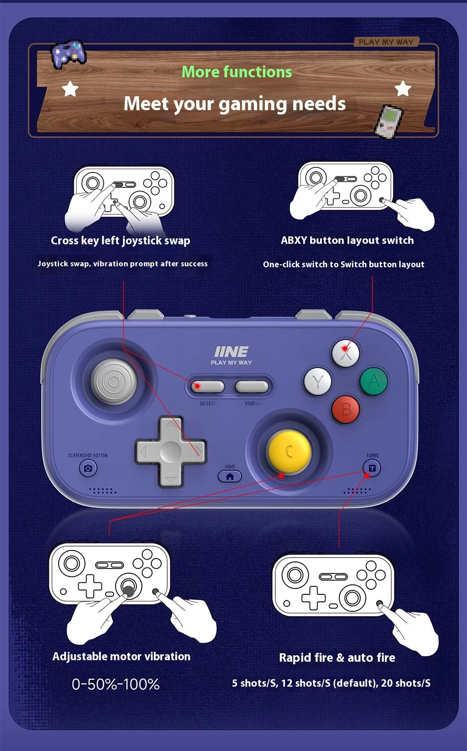 IINE Retro Card Game Controller Portable Switch2 mini handle Hall Joysticks 1000Hz Recessed Joystick Designed Customizable Gifts