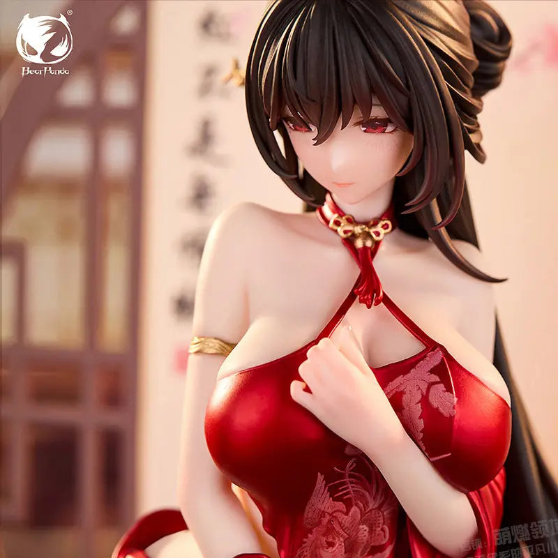 BearPanda National Style Anniversary Edition Falling Red 1/6 Cute Action Anime Figure Model with Hanfu Cheongsam and Screen