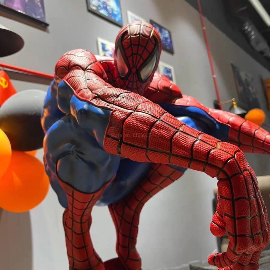 New 50cm Marvel Spider-Man Action Figure Squatting Statue Resin Classic Color Matching Ornaments Boy Collection Model Gift Toy