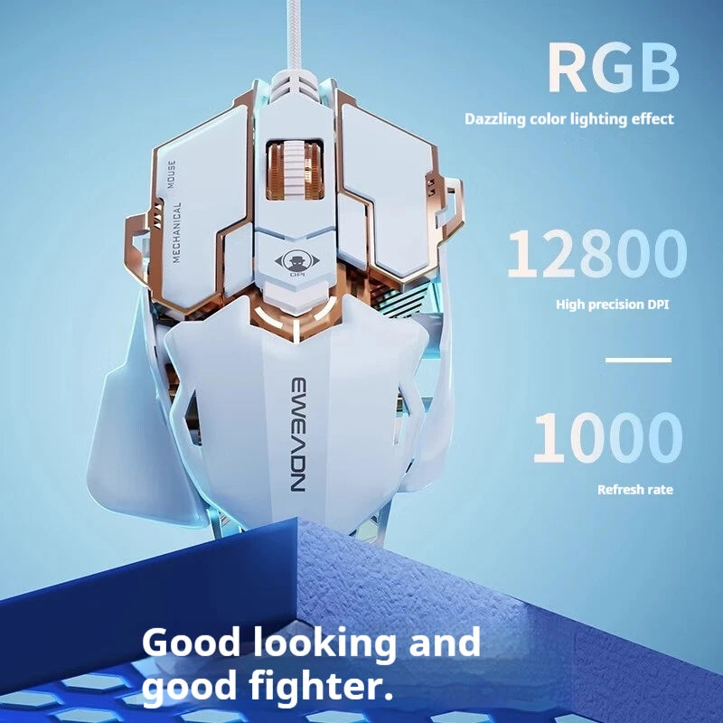 EWEADN G5 USB-Gaming-Maus mit Kabel, wahlweise stumm oder hörbar, Tasten, Makro-Funktionstasten, für Desktop, Laptop, Computer, Schule