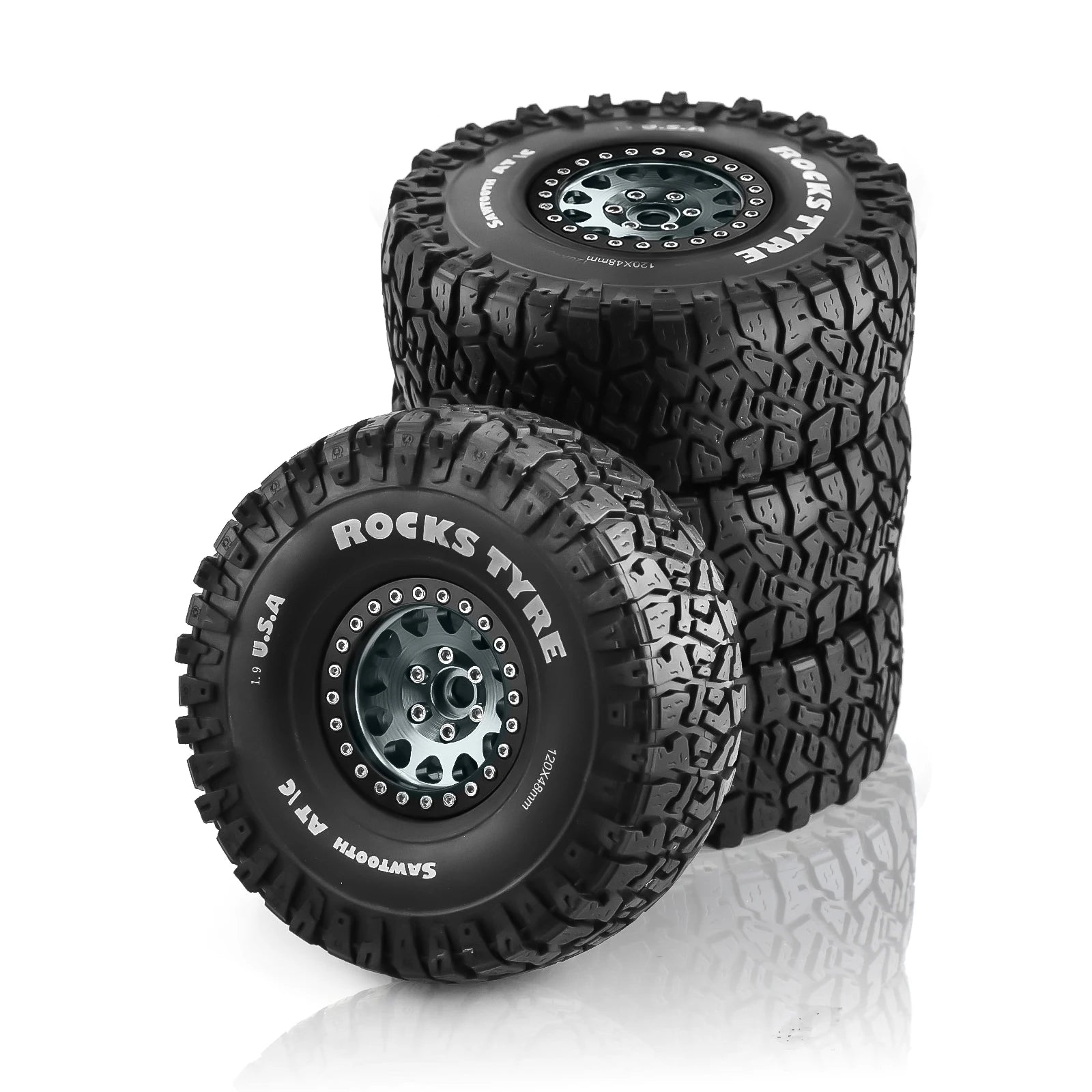 4PCS 1,9 Zoll Beadlock Rad Felgen &amp; Gummi Reifen für 1/10 RC Rock Crawler Axial SCX10 RR10 AX10 Wraith 90048 90018 KM2
