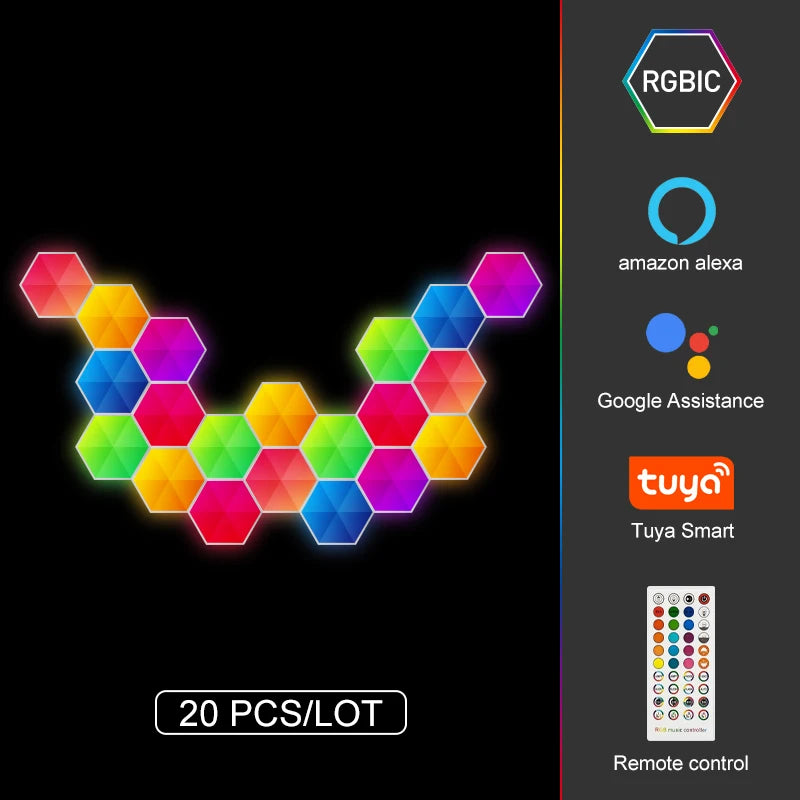 20PCS RGBIC WIFI LED Hexagon Light Indoor Wall Lamp APP Remote Control Night Light Computer Game Room Bedroom Bedside Decoration
