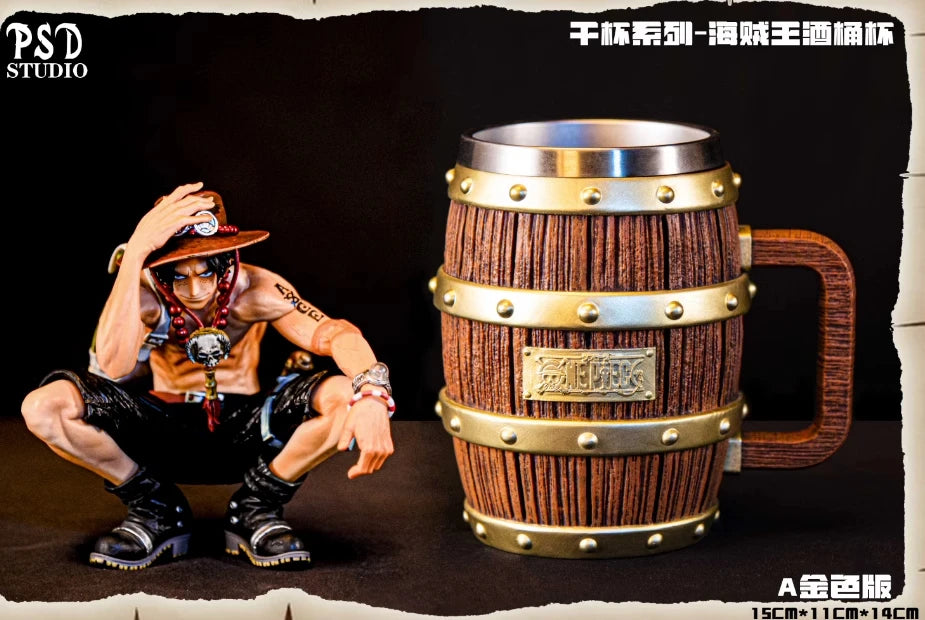 Collection Gift One Piece Barrel Cup Figure Luffy Ace Sabo Wine Cheers Series Gold Silver Ornament Doll Pvc Collection Gift