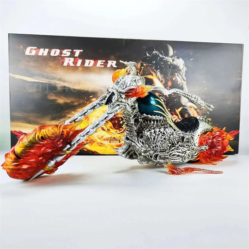 Ghost Rider with Motorcycle Figure 85th Anniversary Lighting Flame Glowing Luminous Collection Figura Model Toys Gifts 38CM
