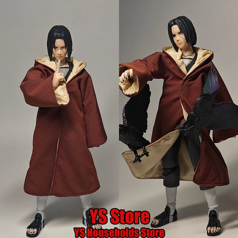 1/12 Uchiha Itachi Anime Boy Figure Coffee Hoodies Cloth Long Robe Toys Coat Clothes Accessory For 6" Shf Naruto Soldier Cosplay