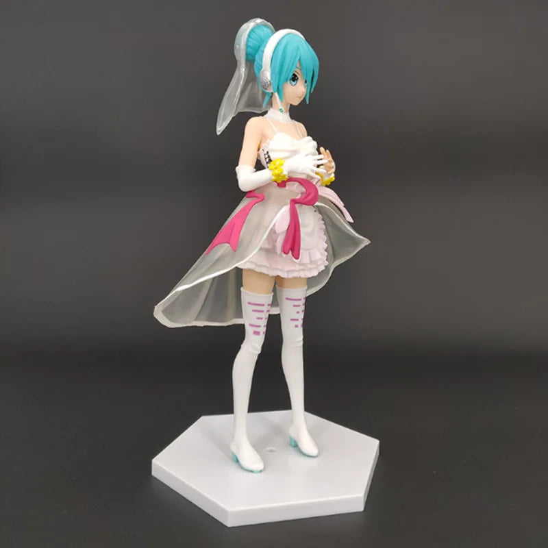 New Anime 23cm Hatsune Miku Kawaii Virtual Singer Miku Manga Statue white wedding dress girl PVC Action Figure Collectible Toy