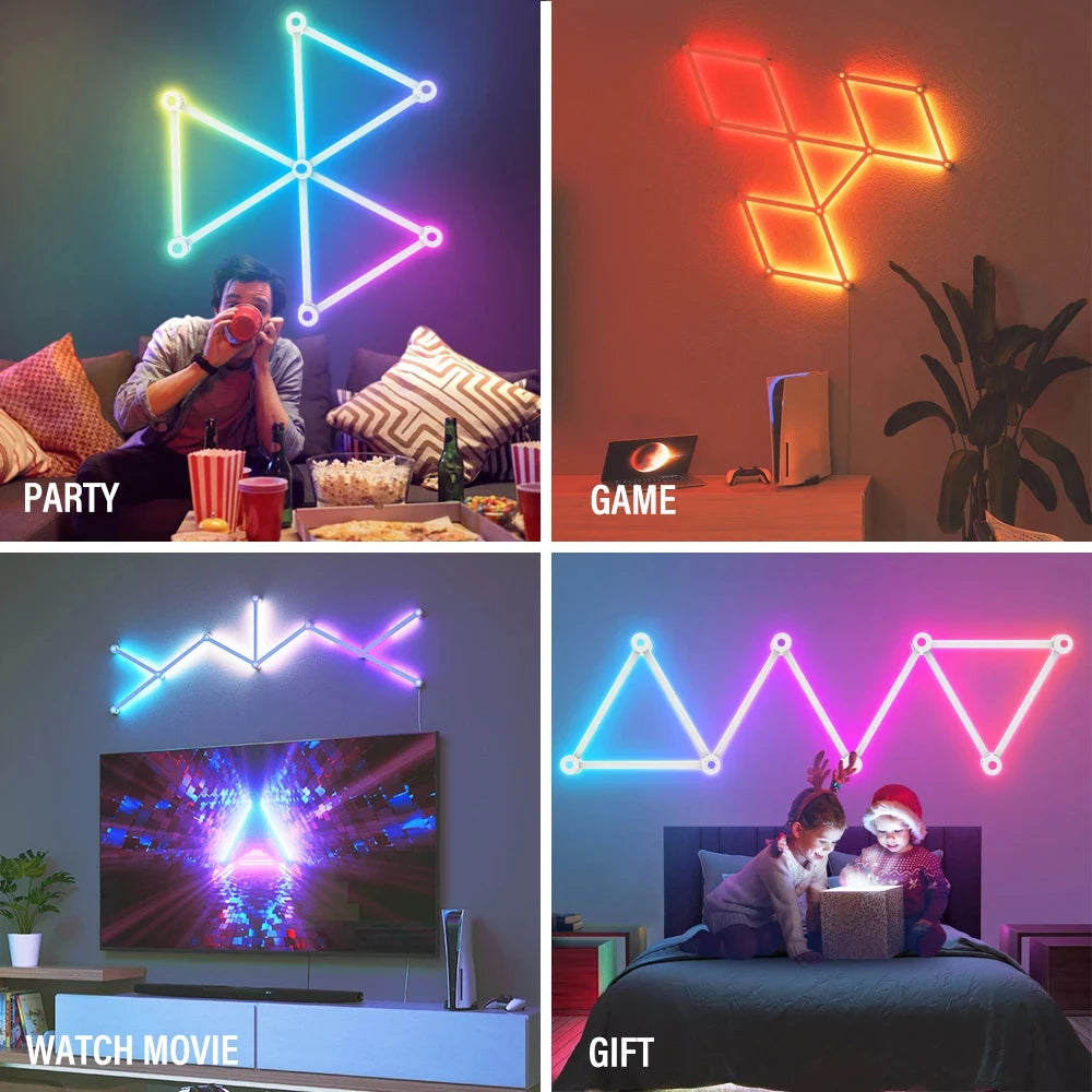6/9PCS Splicing Smart Atmosphere Wall Light Combination DIY RGB Night Light Strip Room Computer TV Background Light Bar